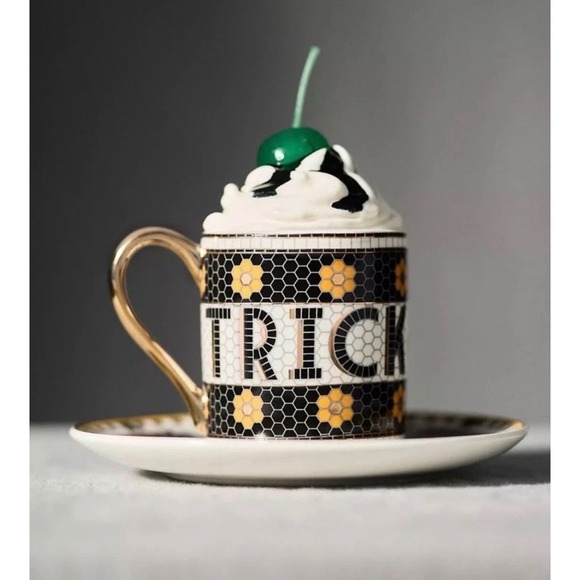 Anthropologie Other - Anthropologie Bistro Tile Trick or Treat Espresso Cup and Saucer Set Halloween